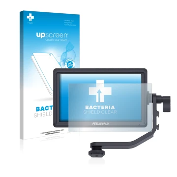 Front side of a product packaging with the brand logo upscreen. Next to it is the device Feelworld FW568 5.5