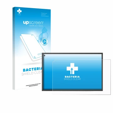 Front side of a product packaging with the brand logo upscreen. Next to it is the device Amazon Echo Show 15 shown with the co