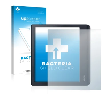 Front side of a product packaging with the brand logo upscreen. Next to it is the device Kobo Sage shown with the correspondin