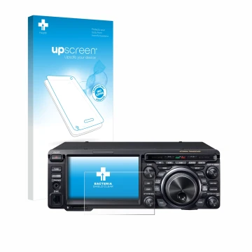 Front side of a product packaging with the brand logo upscreen. Next to it is the device Yaesu FT-DX10 shown with the correspo