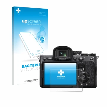 Front side of a product packaging with the brand logo upscreen. Next to it is the device Sony Alpha 7 IV shown with the corres