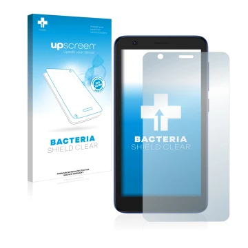 Front side of a product packaging with the brand logo upscreen. Next to it is the device ZTE Blade L9 shown with the correspon