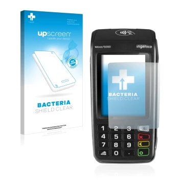 Front side of a product packaging with the brand logo upscreen. Next to it is the device ingenico Move 5000 shown with the cor