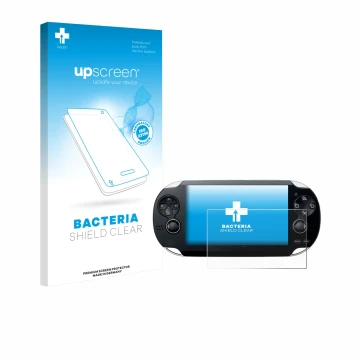 Front side of a product packaging with the brand logo upscreen. Next to it is the device Sony Playstation PS Vita shown with t