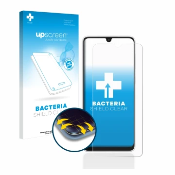 Front side of a product packaging with the brand logo upscreen. Next to it is the device Samsung Galaxy A03 shown with the cor