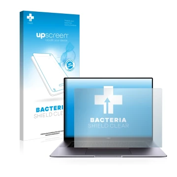 Front side of a product packaging with the brand logo upscreen. Next to it is the device Huawei MateBook 16 shown with the cor