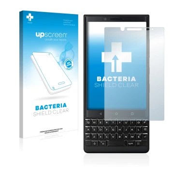 Front side of a product packaging with the brand logo upscreen. Next to it is the device BlackBerry Key2 (Dual Sim) shown with