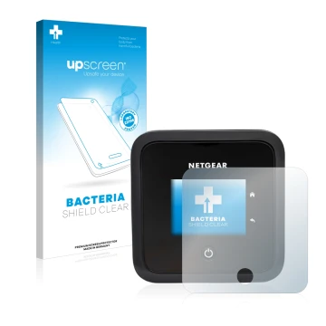 Front side of a product packaging with the brand logo upscreen. Next to it is the device Netgear Nighthawk M5 shown with the c