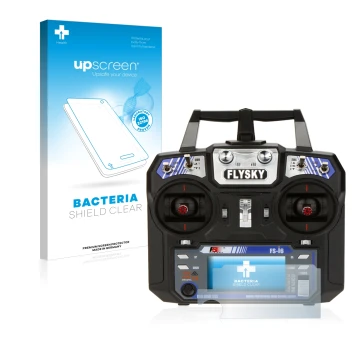 Front side of a product packaging with the brand logo upscreen. Next to it is the device FlySky FS-i6 shown with the correspon