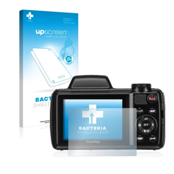 Front side of a product packaging with the brand logo upscreen. Next to it is the device Kodak Pixpro AZ525 shown with the cor