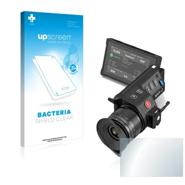 Front side of a product packaging with the brand logo upscreen. Next to it is the device Arri MVF-2 shown with the correspondi