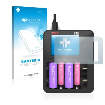 Front side of a product packaging with the brand logo upscreen. Next to it is the device ISDT C4 Evo shown with the correspond