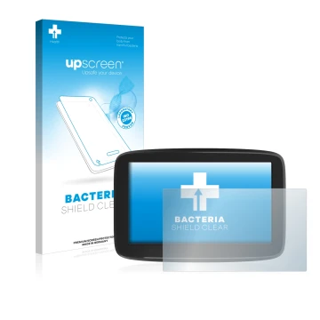 Front side of a product packaging with the brand logo upscreen. Next to it is the device TomTom GO Classic 5