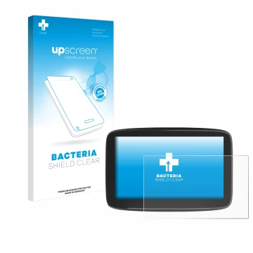 Front side of a product packaging with the brand logo upscreen. Next to it is the device TomTom GO Classic 6