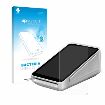 Front side of a product packaging with the brand logo upscreen. Next to it is the device Square Terminal shown with the corres