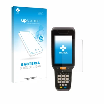 Front side of a product packaging with the brand logo upscreen. Next to it is the device Datalogic Skorpio X5 shown with the c