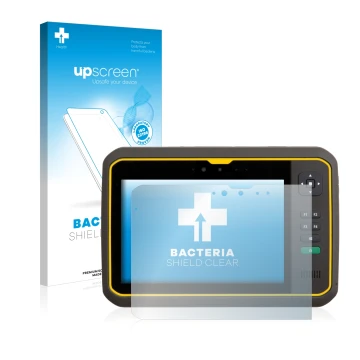 Front side of a product packaging with the brand logo upscreen. Next to it is the device Trimble T7 shown with the correspondi