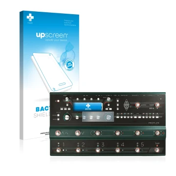 Front side of a product packaging with the brand logo upscreen. Next to it is the device Kemper Profiler Stage shown with the 