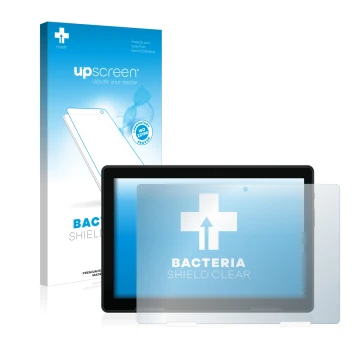 Front side of a product packaging with the brand logo upscreen. Next to it is the device MEDION Lifetab E10814 shown with the 