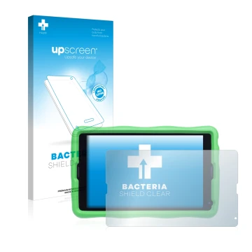 Front side of a product packaging with the brand logo upscreen. Next to it is the device MEDION Lifetab E10440 Kids shown with