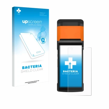 Front side of a product packaging with the brand logo upscreen. Next to it is the device Sunmi V2s shown with the correspondin