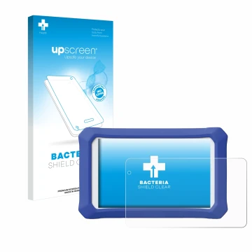 Front side of a product packaging with the brand logo upscreen. Next to it is the device Clementoni Clempad X Revolution shown