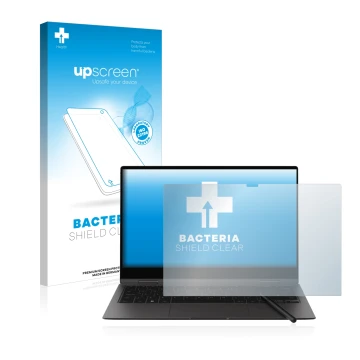 Front side of a product packaging with the brand logo upscreen. Next to it is the device Samsung Galaxy Book2 Pro 360 13.3