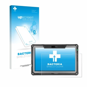 Front side of a product packaging with the brand logo upscreen. Next to it is the device Getac F110 G6 shown with the correspo