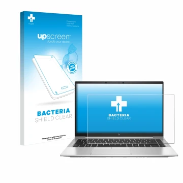 Front side of a product packaging with the brand logo upscreen. Next to it is the device HP EliteBook 845 G7 shown with the co