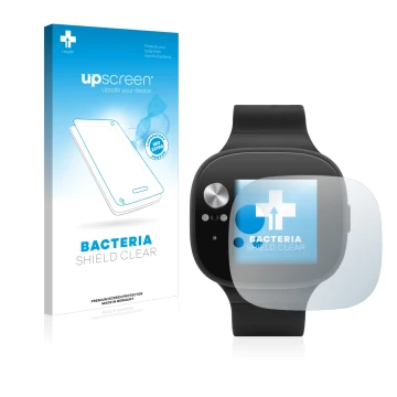 Front side of a product packaging with the brand logo upscreen. Next to it is the device ASUS Vivowatch BP shown with the corr