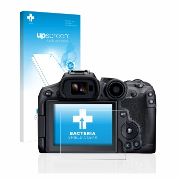 Front side of a product packaging with the brand logo upscreen. Next to it is the device Canon EOS R7 shown with the correspon