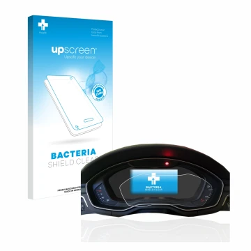 Front side of a product packaging with the brand logo upscreen. Next to it is the device Audi A4 B9 2017 Virtual Cockpit shown