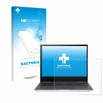 Front side of a product packaging with the brand logo upscreen. Next to it is the device ASUS Chromebook Flip CM3 shown with t