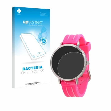 Front side of a product packaging with the brand logo upscreen. Next to it is the device Kiddus Children's Learning Watch show