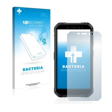 Front side of a product packaging with the brand logo upscreen. Next to it is the device Ulefone Armor X6 Pro shown with the c