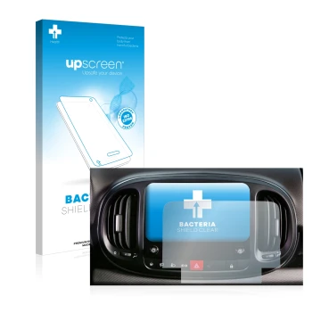 Front side of a product packaging with the brand logo upscreen. Next to it is the device Fiat 500L 2022 Uconnect 7