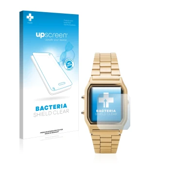 Front side of a product packaging with the brand logo upscreen. Next to it is the device Casio AQ-230GA shown with the corresp