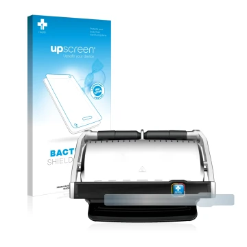 Front side of a product packaging with the brand logo upscreen. Next to it is the device Tefal OptiGrill Elite XL shown with t