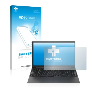 Front side of a product packaging with the brand logo upscreen. Next to it is the device Lenovo ThinkPad E15 Gen 4 shown with 