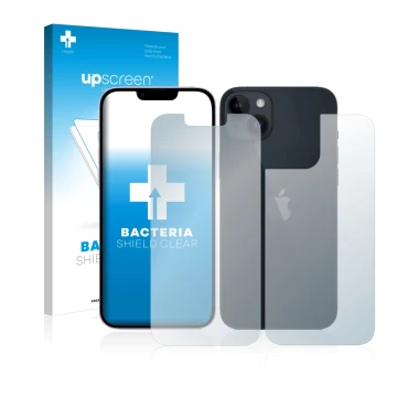 Front side of a product packaging with the brand logo upscreen. Next to it is the device Apple iPhone 14 (Front+Back) shown wi