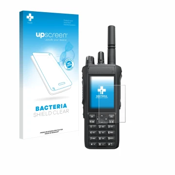 Front side of a product packaging with the brand logo upscreen. Next to it is the device Motorola R7 shown with the correspond