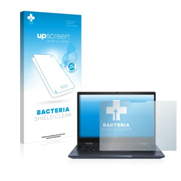 Front side of a product packaging with the brand logo upscreen. Next to it is the device ASUS ExpertBook B3 Flip B3402 shown w