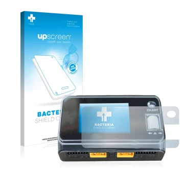Front side of a product packaging with the brand logo upscreen. Next to it is the device ToolkitRC M6D Dual Charger shown with