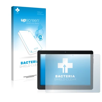 Front side of a product packaging with the brand logo upscreen. Next to it is the device Acepad A145 10.1