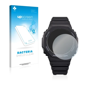 Front side of a product packaging with the brand logo upscreen. Next to it is the device Casio G-Shock GA-B2100 shown with the