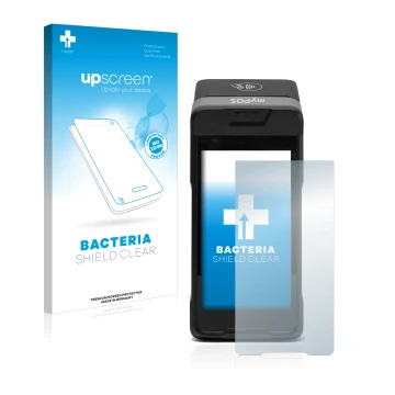 Front side of a product packaging with the brand logo upscreen. Next to it is the device myPOS Carbon shown with the correspon