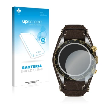 Front side of a product packaging with the brand logo upscreen. Next to it is the device Tudor Black Bay Chrono 41mm shown wit