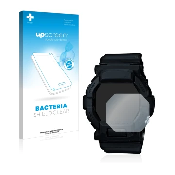 Front side of a product packaging with the brand logo upscreen. Next to it is the device Casio G-Shock GD350 shown with the co