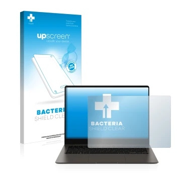 Front side of a product packaging with the brand logo upscreen. Next to it is the device Samsung Galaxy Book3 Pro 14