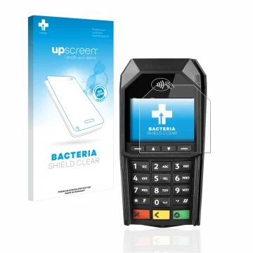 Front side of a product packaging with the brand logo upscreen. Next to it is the device ingenico Desk/1600 shown with the cor